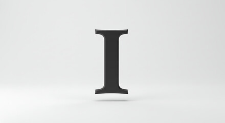 3D Render of Black Letter I Serif Font Minimalist Design Isolated on White