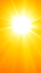 Sun rays shining on orange and yellow abstract background. Ambiance illustration of solar energy and heat waves in summer, Diffused lighting, with white tones