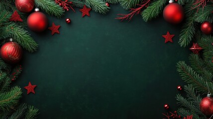 Festive Christmas border with vibrant holly, ornaments, and twinkling lights for a joyful holiday vibe.