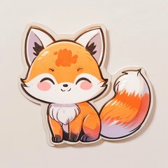 Obraz premium Cute baby kawaii fox smiling on white background and front view design . Ai generated.
