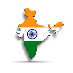 Stylized India Map Shaped Like the Indian Flag with Drop Shadow