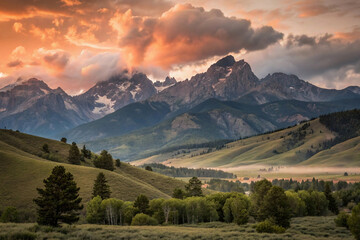 Tranquil Wilderness: A Breathtaking View of the Rocky Mountains at Dusk"