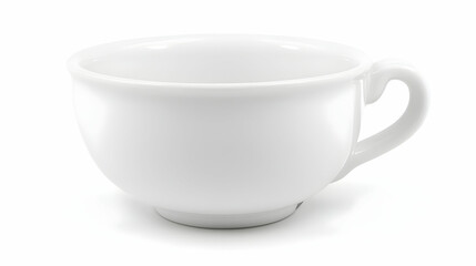 Empty white porcelain teacup on white background, studio shot, for mockup design