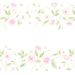 Delicate pink floral border design with white background.
