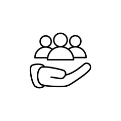 hand icon and group of people, simple flat style, pictogram logo sign symbol vector illustration, isolated on white for mobile app