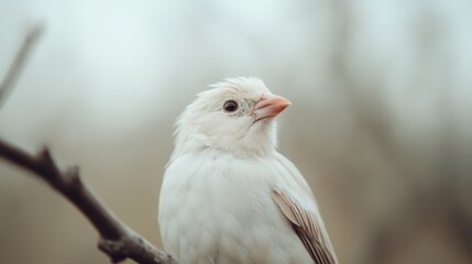 Close-up of a white bird perched on a branch.