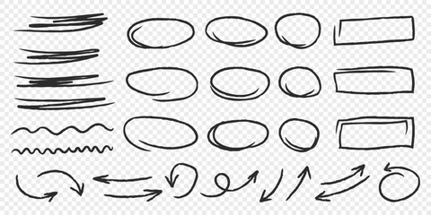 Arrow circles and abstract doodle icon in hand drawn style. Number vector illustration on isolated background. Letters, arrows sign business concept.