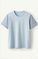 Light blue women's short sleeve t-shirt with textured sleeves.