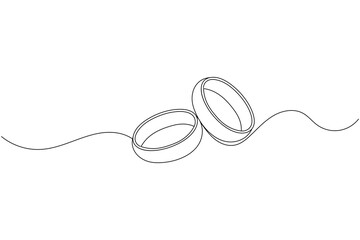 Obraz premium Wedding ring one line art style vector illustration and isolated outline flat icon 