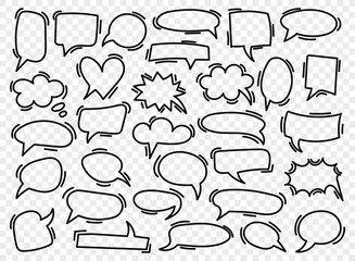 Fototapeta premium Doodle chat icon in hand drawn style. Cartoon bubbles vector illustration on isolated background. Talk frame sign business concept.
