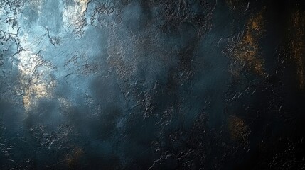 Obraz premium Ethereal Cosmic Texture: Dark Teal, Blue, and Gold Nebula with Scattered Light Particles