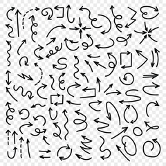 Arrow icon in hand drawn style. Handmade doodle vector illustration on isolated background. Cursor pointer sign business concept.