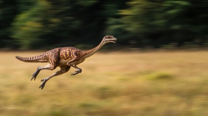 A swift dinosaur runs across an open field. This remarkable scene captures the essence of prehistoric life. Imagine the sounds of the ancient world. Generative AI