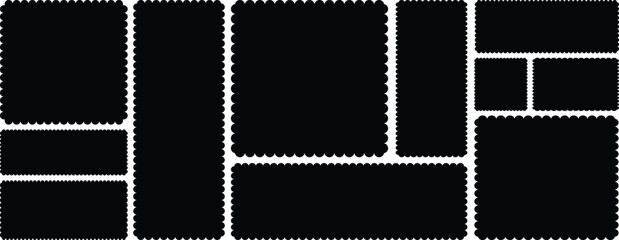Set of frames with zigzag edge, scallop edge shape. Rectangle shape frame with zigzag edge. Zigzag shapes. Geometric zig zag wavy stickers. Zigzag edge rectrangle shape frames.  zigzag edge frames