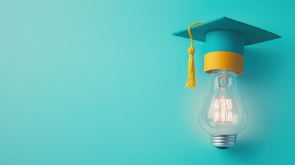 A lightbulb with a graduation cap perched on top, representing academic achievement, graduation, and educational milestones.