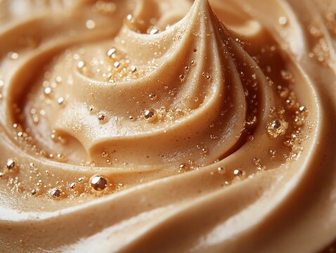 Close view of swirl with golden sprinkles, possibly a dessert topping