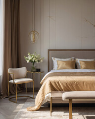 Cozy traditional bedroom interior with neutral color scheme large windows and upscale furniture Contemporary Interior Design Inspiration