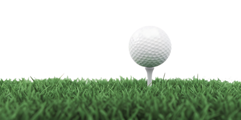  A golf ball on a tee in the grass isolated on white background PNG.AI GENERATED