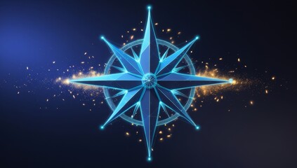 Illuminated Compass Rose with Golden Sparkles Guiding Through the Night