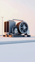 Flywheel energy storage system units designed for city electric supply. 3d rendering, one line art, with white tones