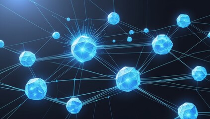 Interconnected network of glowing blue spheres representing data flow and connections