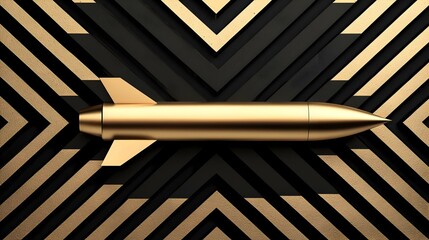 Art Deco Rocket, a sleek, streamlined rocket design featuring bold geometric shapes and luxurious metallic accents, evoking a retro-futuristic aesthetic.