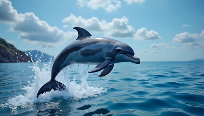 Obraz premium breathing moment, friendly dolphin jumping out of water