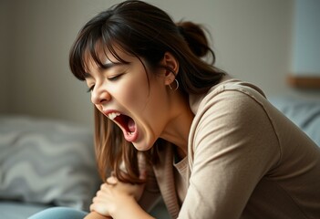 Fototapeta premium Relaxed female portrait with yawning expression