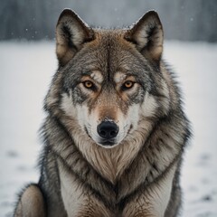 Obraz premium A wolf sitting gracefully on a white surface, looking curious.