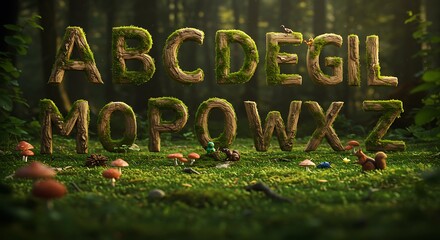Mossy Wooden Alphabet Letters in Forest Setting
