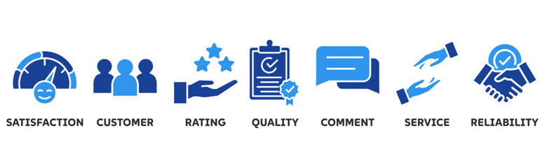 Feedback icon set illustration concept with icon of satisfaction, customer, rating, quality, comment, service, reliability
