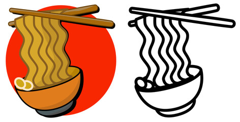 Japanese noodle bowl, simple flat style, logo sign symbol vector illustration pictogram, isolated on white for mobile app