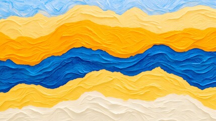 Fototapeta premium Abstract Blue Yellow White Waves Oil Painting Texture