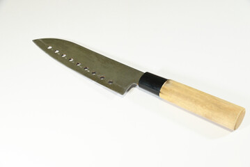 穴開き三徳包丁　白背景