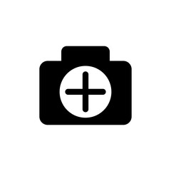 camera icon with plus sign, simple flat style, logo sign symbol vector illustration pictogram, isolated on white for mobile app