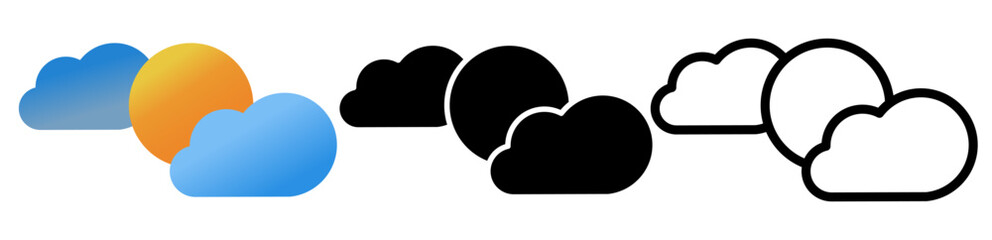 clouds and sun icon, simple flat style, logo sign symbol vector illustration pictogram, isolated on white for mobile app