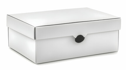 White cardboard box, closed, studio shot, clean background, packaging mockup.