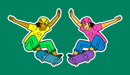 Skateboard Girl Doodle Sticker Illustration