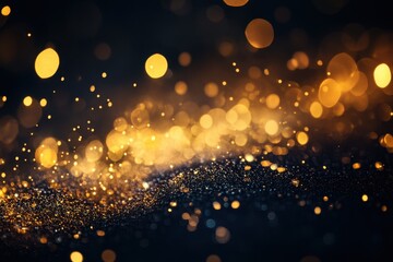 Fototapeta premium Gold glitter bokeh, dark background, festive design, celebration