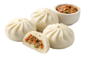 Chinese Steamed Bun, Bao Bun, Baozi, Isolated on White Background PNG.AI GENERATED