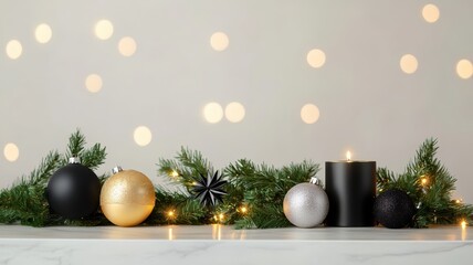 Elegant festive Christmas decorations in shimmering gold and silver for a magical holiday atmosphere.