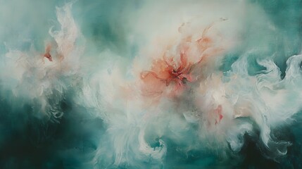 Abstract Teal and Peach Floral Canvas Painting