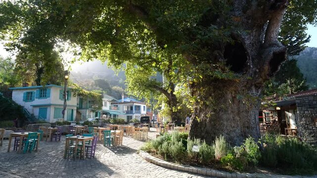 Historic and touristic Bayırk&ouml;y neighbourhood. Historical mountain village where the god of health Asclepios lived in the ancient city of Syrna