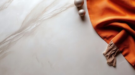 Naklejka premium Orange Textile and Silver Ornaments on Marble