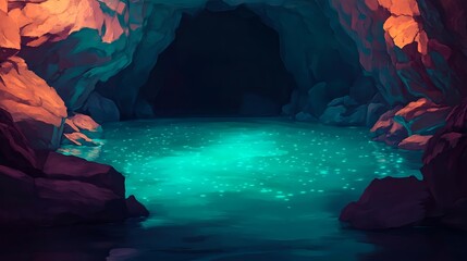 enchanting glowing cave lake - fantasy art