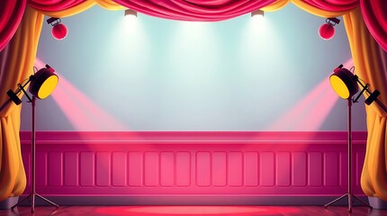 Naklejka premium Stage with red curtains spotlights.