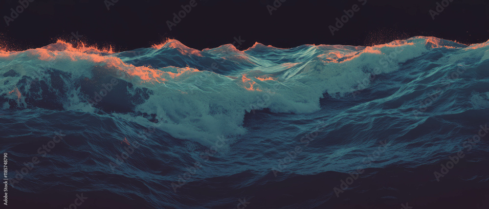 Poster Dynamic dark ocean waves crashing vigorously against a blank backdrop