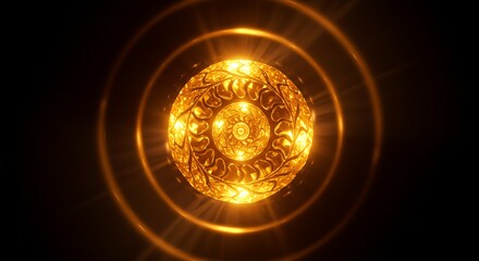 Glowing Golden Orb Abstract Background Mandala Light Energy