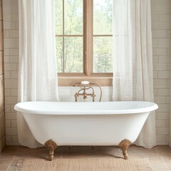 Relaxing Bath Experience in a Cozy Bathroom Natural Light Interior Design Tranquil Environment Wide View Wellness Concept