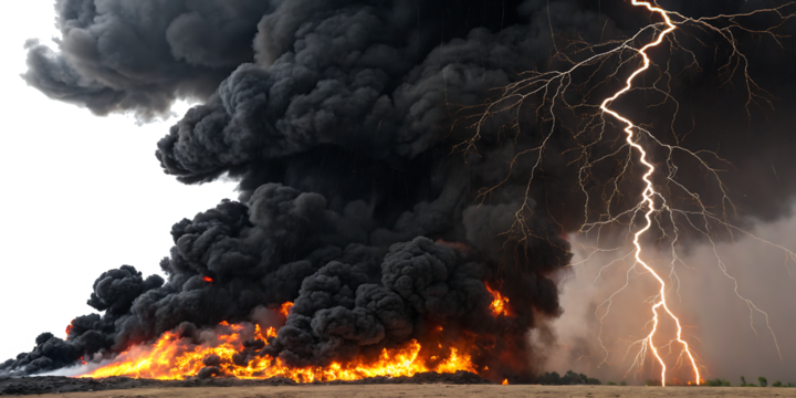 black storm clouds with lightnings and smoke isolated on white background PNG.AI GENERATED